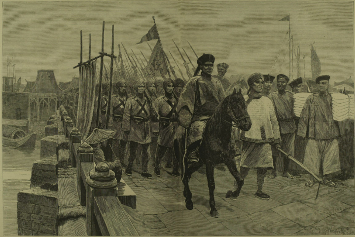 福州の橋を渡る清国軍